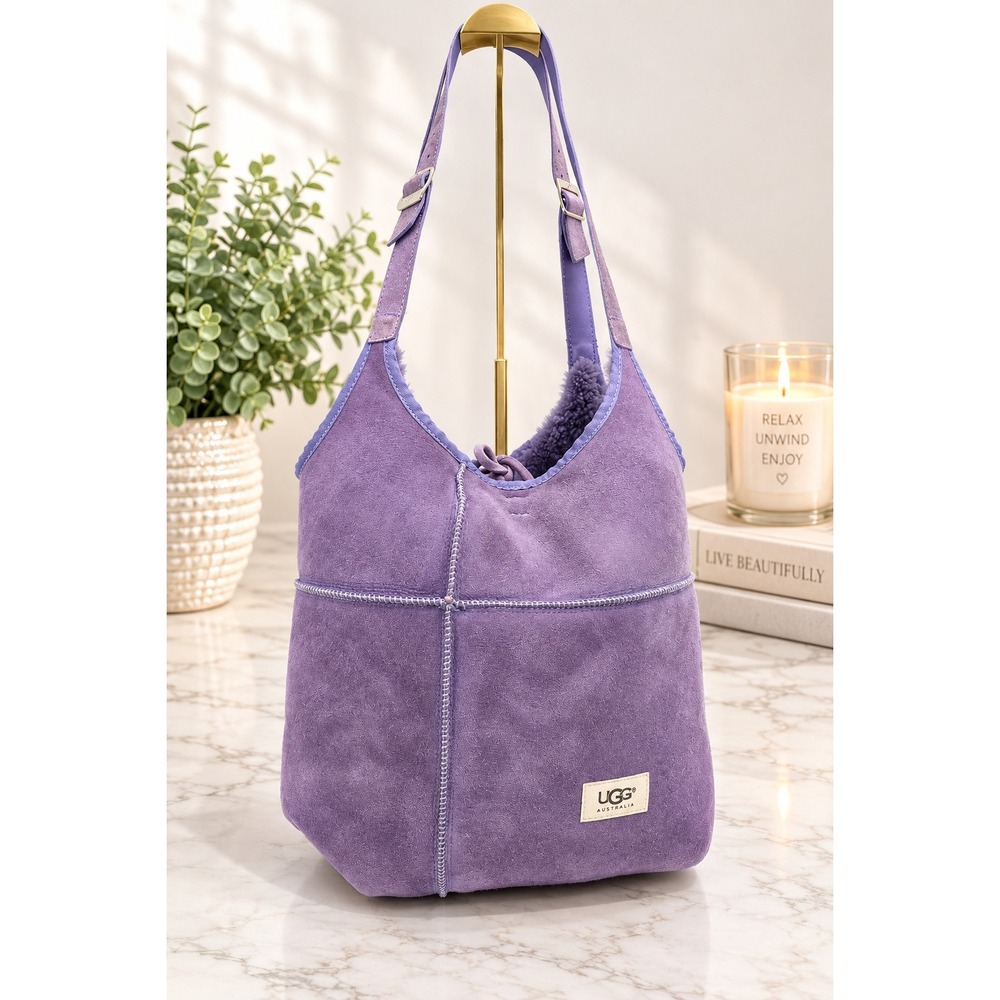 UGG Australia Purple Suede Shearling Lining Hobo Bag with Pouch Slouchy Shoulder